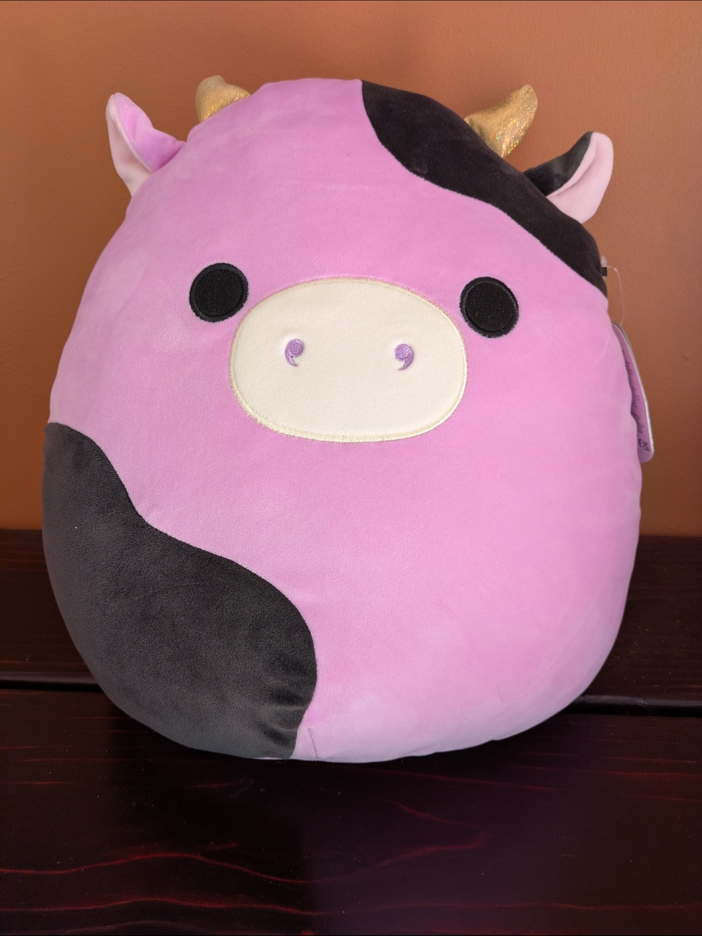 NWT Squishmellow Alexie 14" Purple and Black Cow Plush Pillow